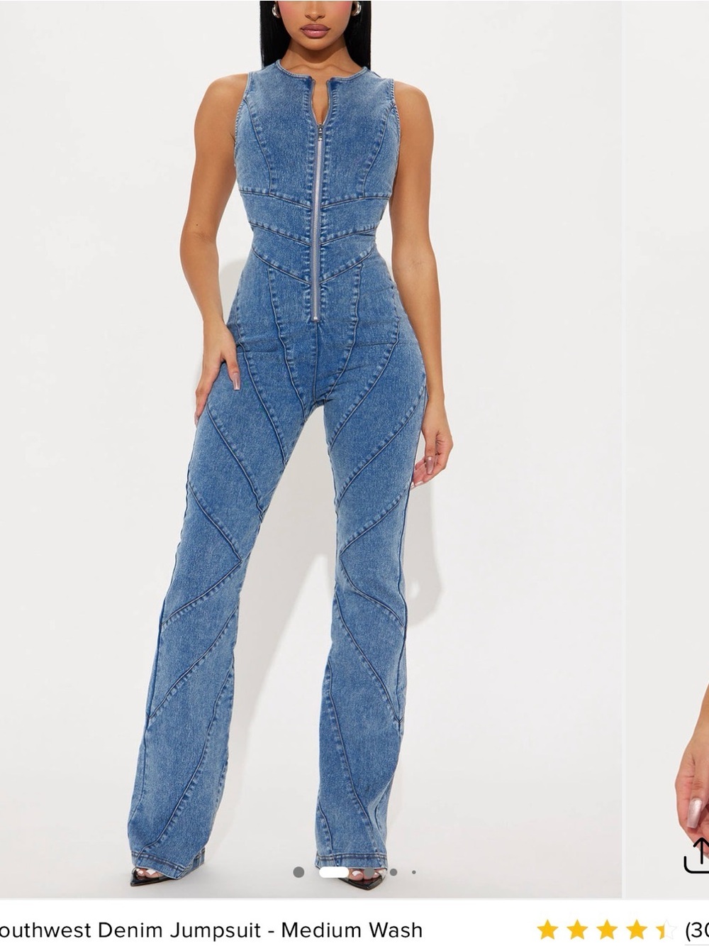 AKIRA Medium Wash Sleeveless Denim Jumpsuit with Front Zip